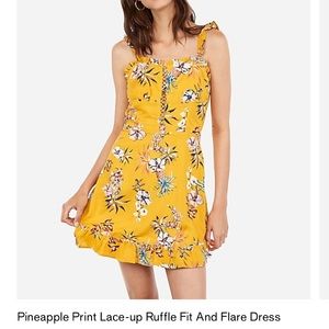 Express Pineapple Print Ruffle Dress Size Small
